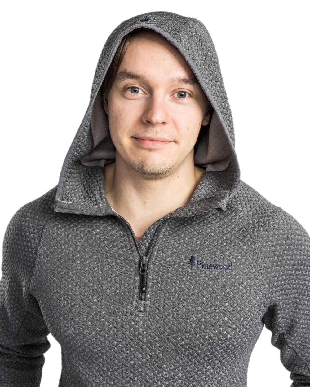 Grey Mel Coloured Pinewood Mens Everyday Travel Hoodie on white background #colour_grey-mel