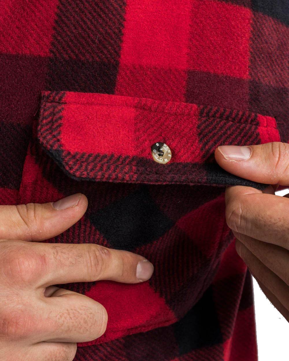 Red Black coloured Pinewood Mens Finnveden Canada Shirt on white background #colour_red-black