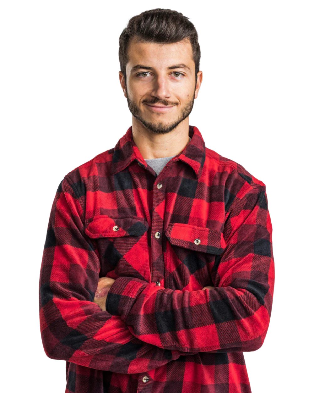 Red Black coloured Pinewood Mens Finnveden Canada Shirt on white background #colour_red-black