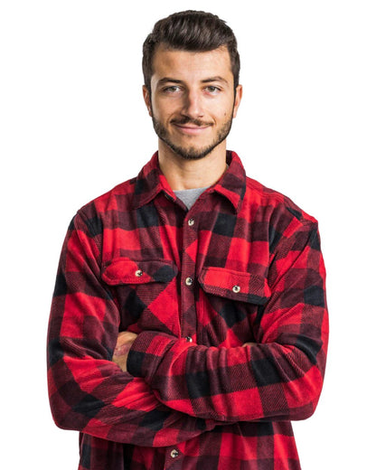 Red Black coloured Pinewood Mens Finnveden Canada Shirt on white background #colour_red-black