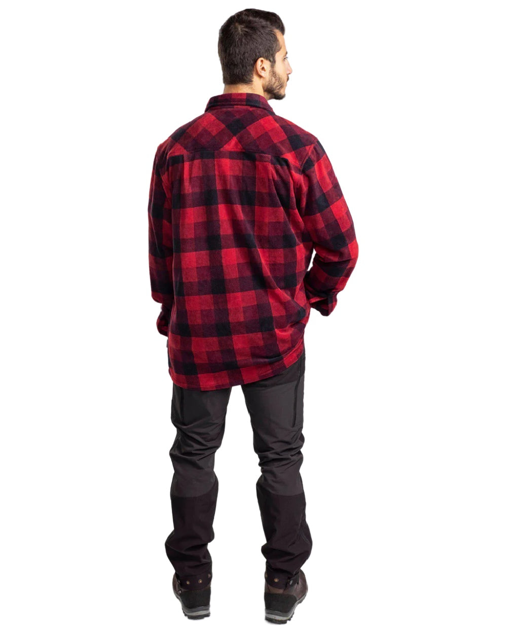 Red Black coloured Pinewood Mens Finnveden Canada Shirt on white background #colour_red-black