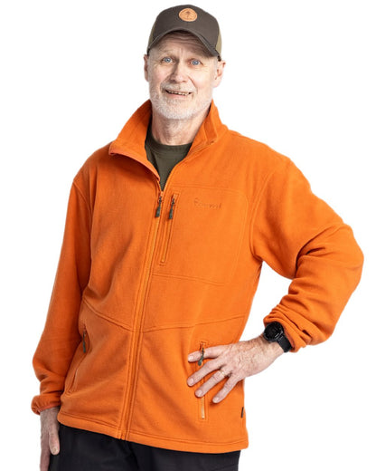 Burned Orange Pinewood Mens Finnveden Fleece Jacket on white background #colour_burned-orange