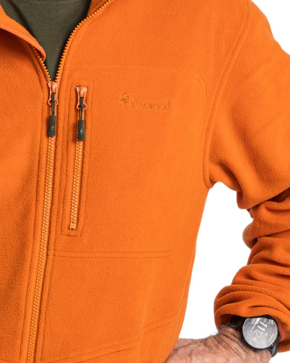 Burned Orange Pinewood Mens Finnveden Fleece Jacket on white background #colour_burned-orange