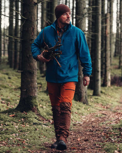 Dark Azur Blue Pinewood Mens Finnveden Fleece Jacket on outdoor background #colour_dark-azur-blue