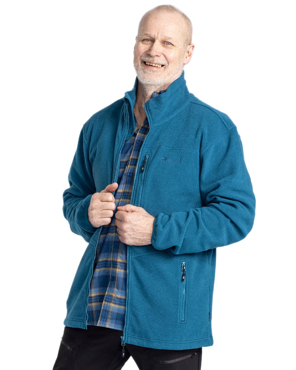 Dark Azur Blue Pinewood Mens Finnveden Fleece Jacket on white background #colour_dark-azur-blue