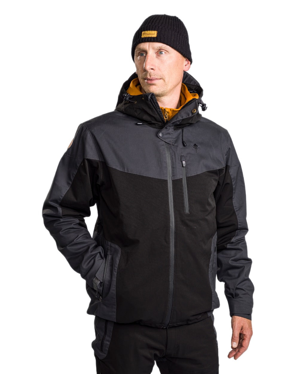 Black Dark Anthracite Coloured Pinewood Mens Finnveden Hybrid Extreme Jacket on white background #colour_black-dark-anthracite