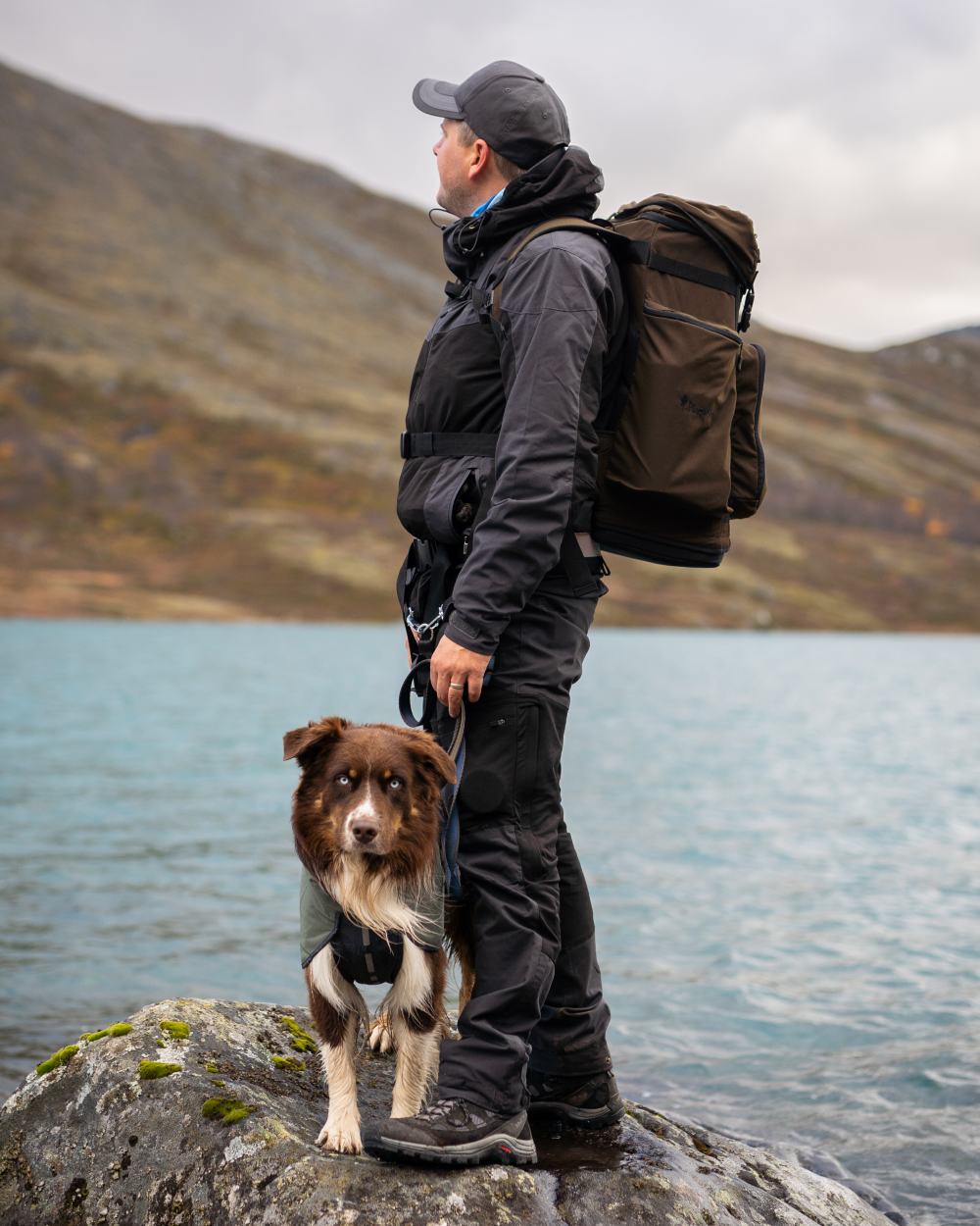 Black Dark Anthracite Coloured Pinewood Mens Finnveden Hybrid Extreme Jacket on forest background #colour_black-dark-anthracite