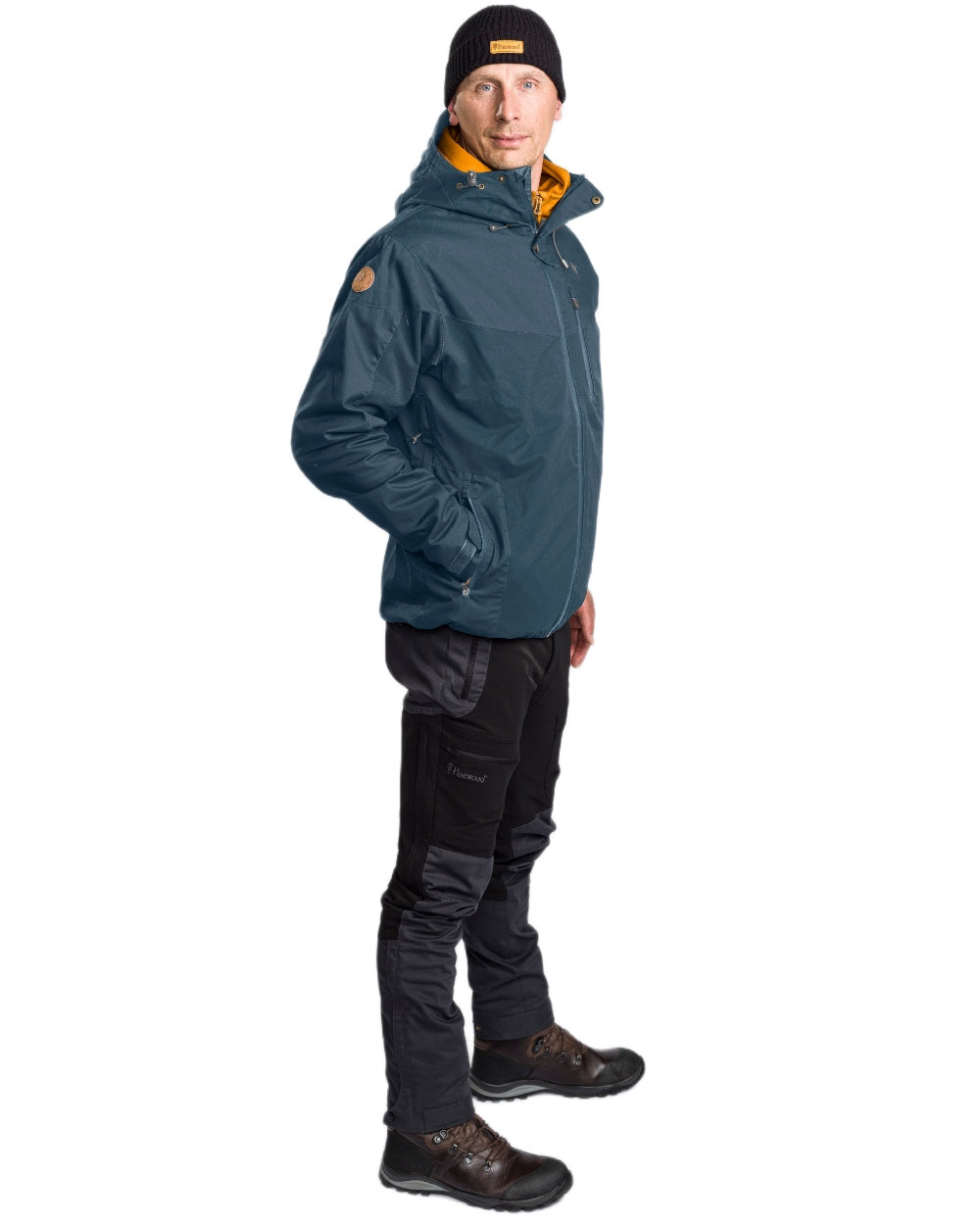 Dark Dive Coloured Pinewood Mens Finnveden Hybrid Extreme Jacket on white background #colour_dark-dive