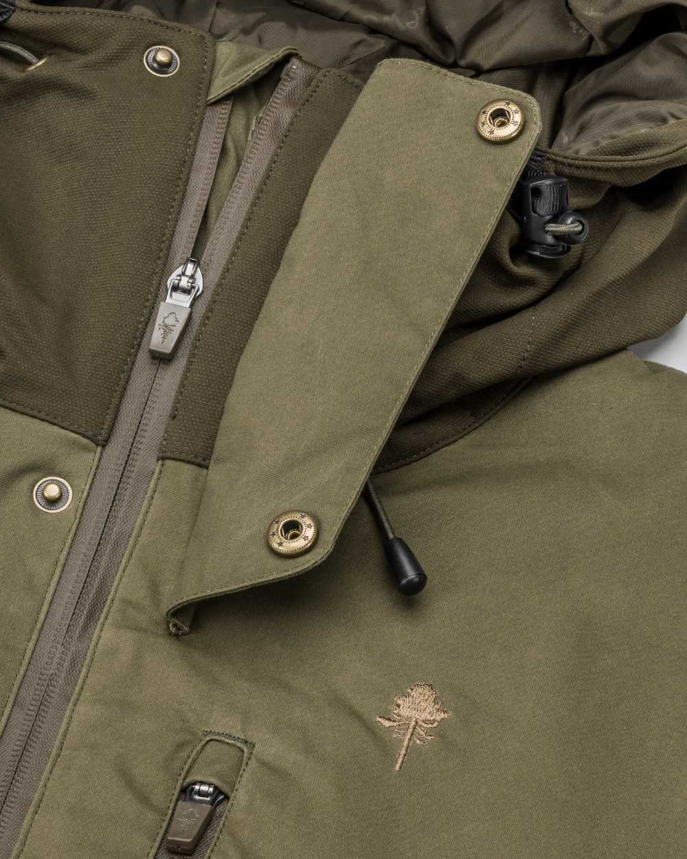 Dark Olive Hunting Olive Coloured Pinewood Mens Finnveden Hybrid Extreme Jacket on white background #colour_dark-olive-hunting-olive