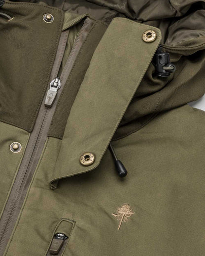 Dark Olive Hunting Olive Coloured Pinewood Mens Finnveden Hybrid Extreme Jacket on white background #colour_dark-olive-hunting-olive