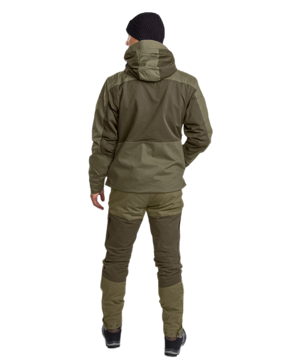 Dark Olive Hunting Olive Coloured Pinewood Mens Finnveden Hybrid Extreme Jacket on white background #colour_dark-olive-hunting-olive