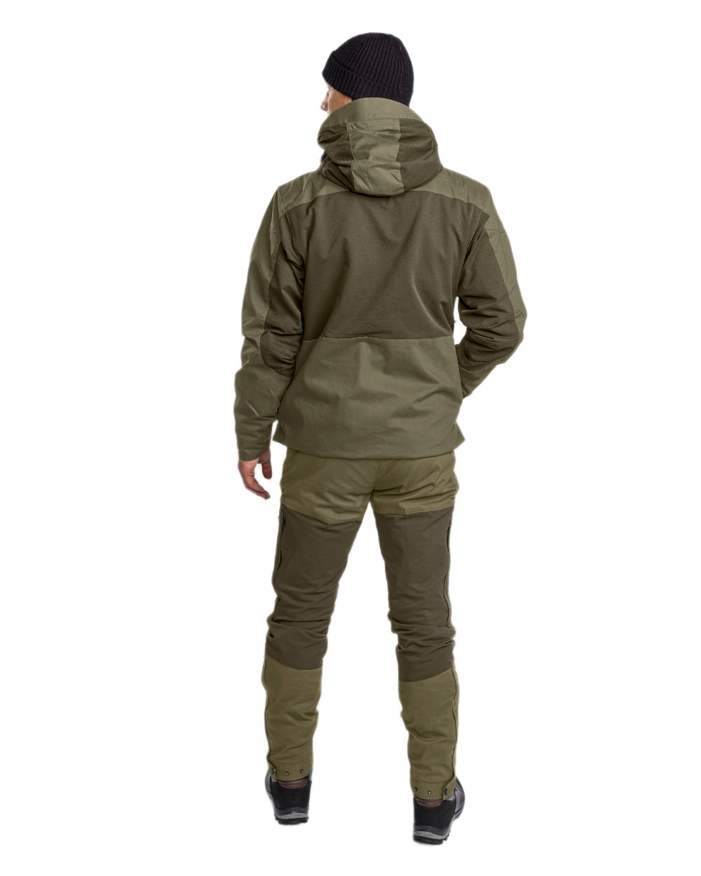 Dark Olive Hunting Olive Coloured Pinewood Mens Finnveden Hybrid Extreme Trousers on white background #colour_dark-olive-hunting-olive