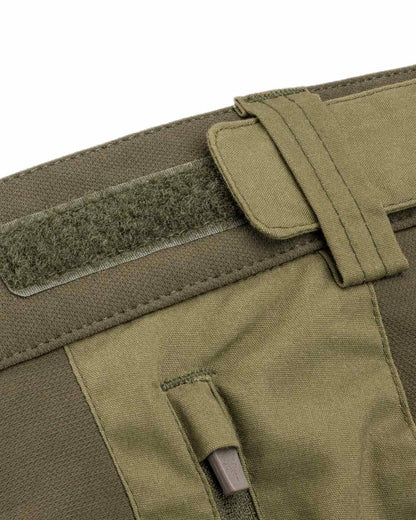 Dark Olive Hunting Olive Coloured Pinewood Mens Finnveden Hybrid Extreme Trousers on white background #colour_dark-olive-hunting-olive