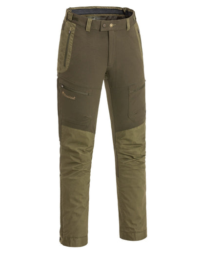 Dark Olive Hunting Olive Coloured Pinewood Mens Finnveden Hybrid Extreme Trousers on white background #colour_dark-olive-hunting-olive