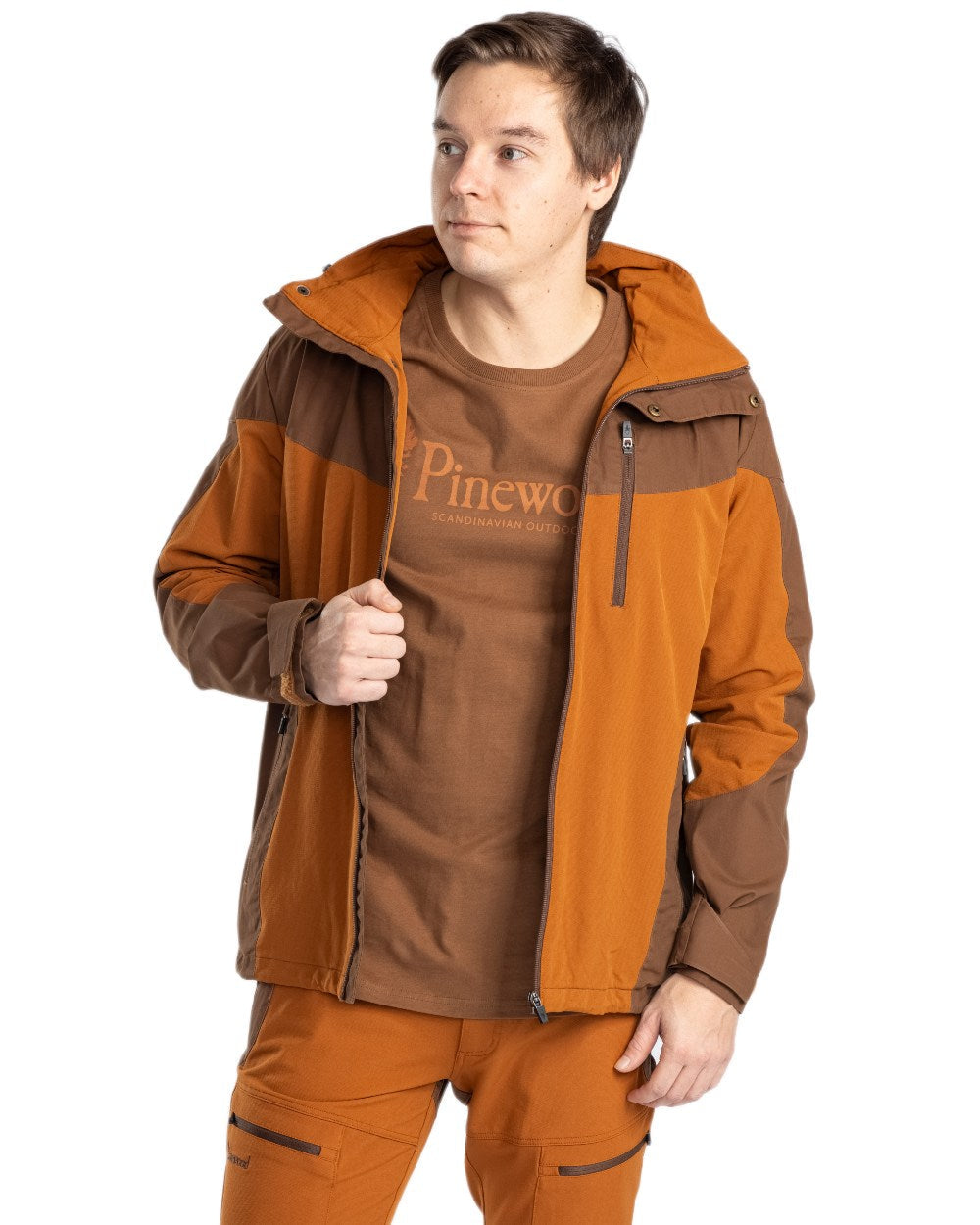 Fudge Nougat Coloured Pinewood Mens Finnveden Hybrid Jacket on white background #colour_fudge-nougat