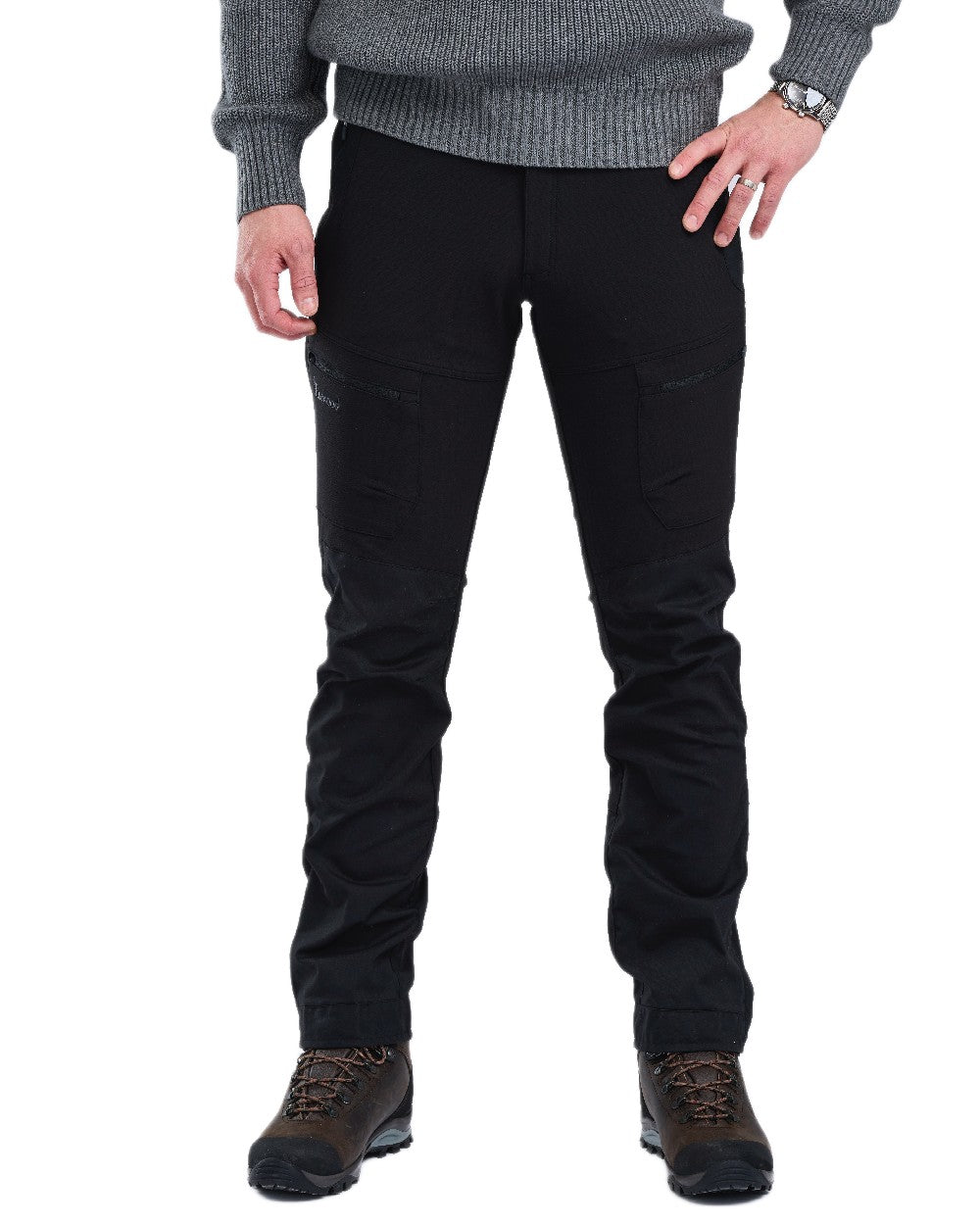 Black Coloured Pinewood Mens Finnveden Hybrid Trousers on white background #colour_black