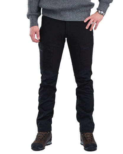 Black Coloured Pinewood Mens Finnveden Hybrid Trousers on white background #colour_black