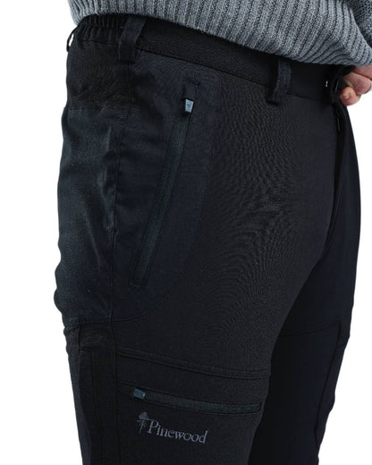 Black Coloured Pinewood Mens Finnveden Hybrid Trousers on white background #colour_black