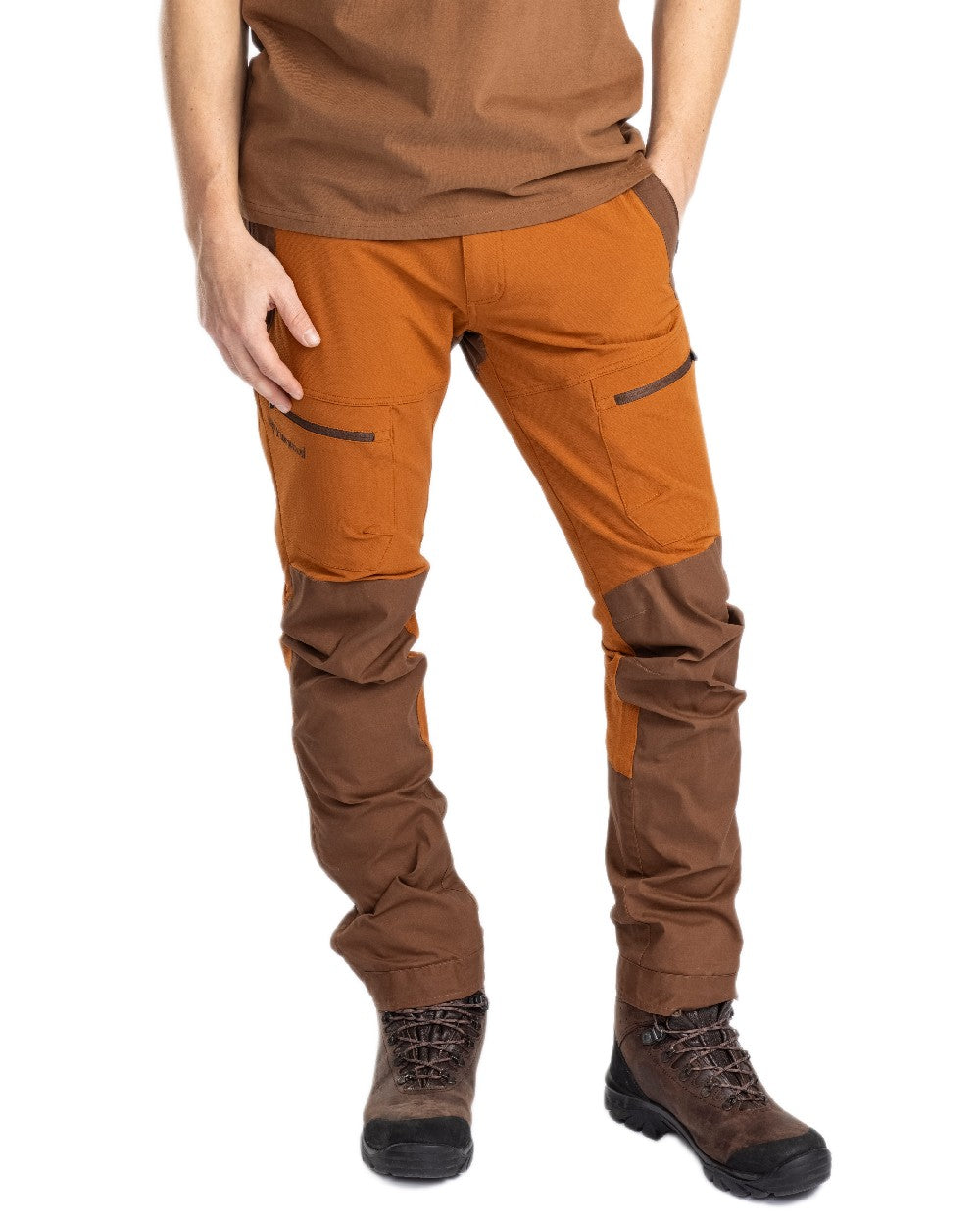 Fudge Nougat Coloured Pinewood Mens Finnveden Hybrid Trousers on white background #colour_fudge-nougat