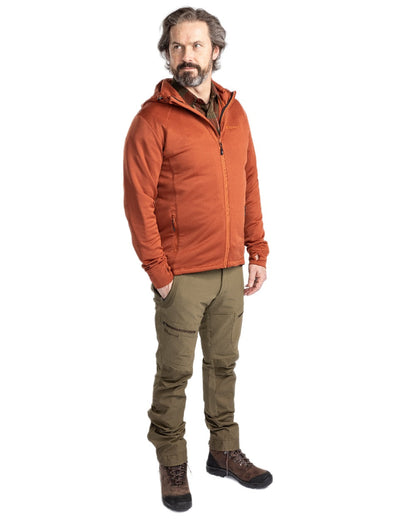 Hunting Olive Coloured Pinewood Mens Finnveden Hybrid Trousers on white background #colour_hunting-olive