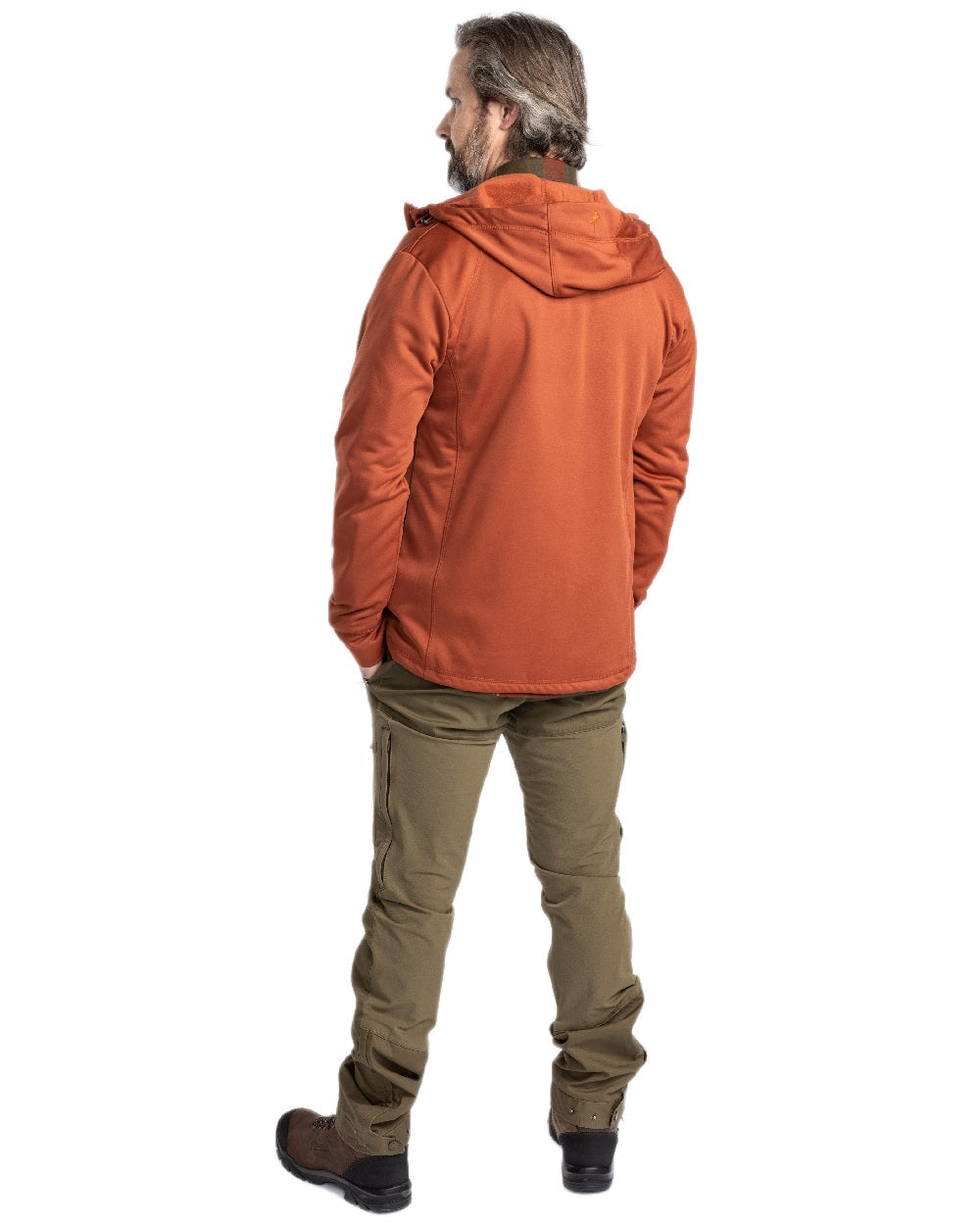 Hunting Olive Coloured Pinewood Mens Finnveden Hybrid Trousers on white background #colour_hunting-olive