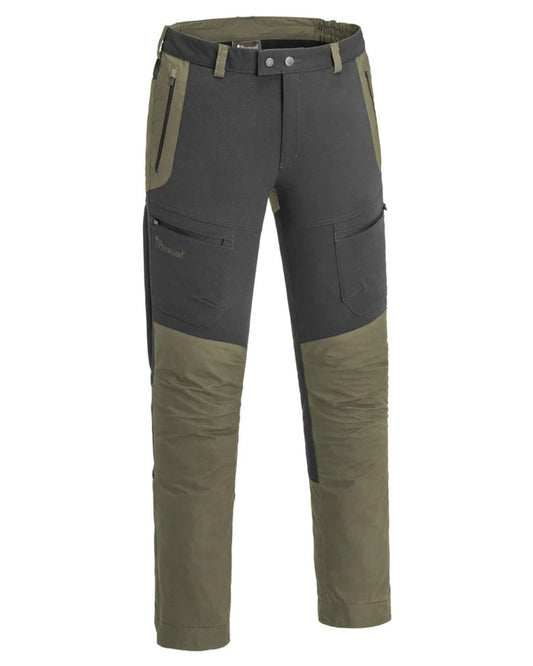 Mid Green Dark Anthracite coloured Pinewood Mens Finnveden Hybrid Trousers on white background #colour_mid-green-dark-anthracite
