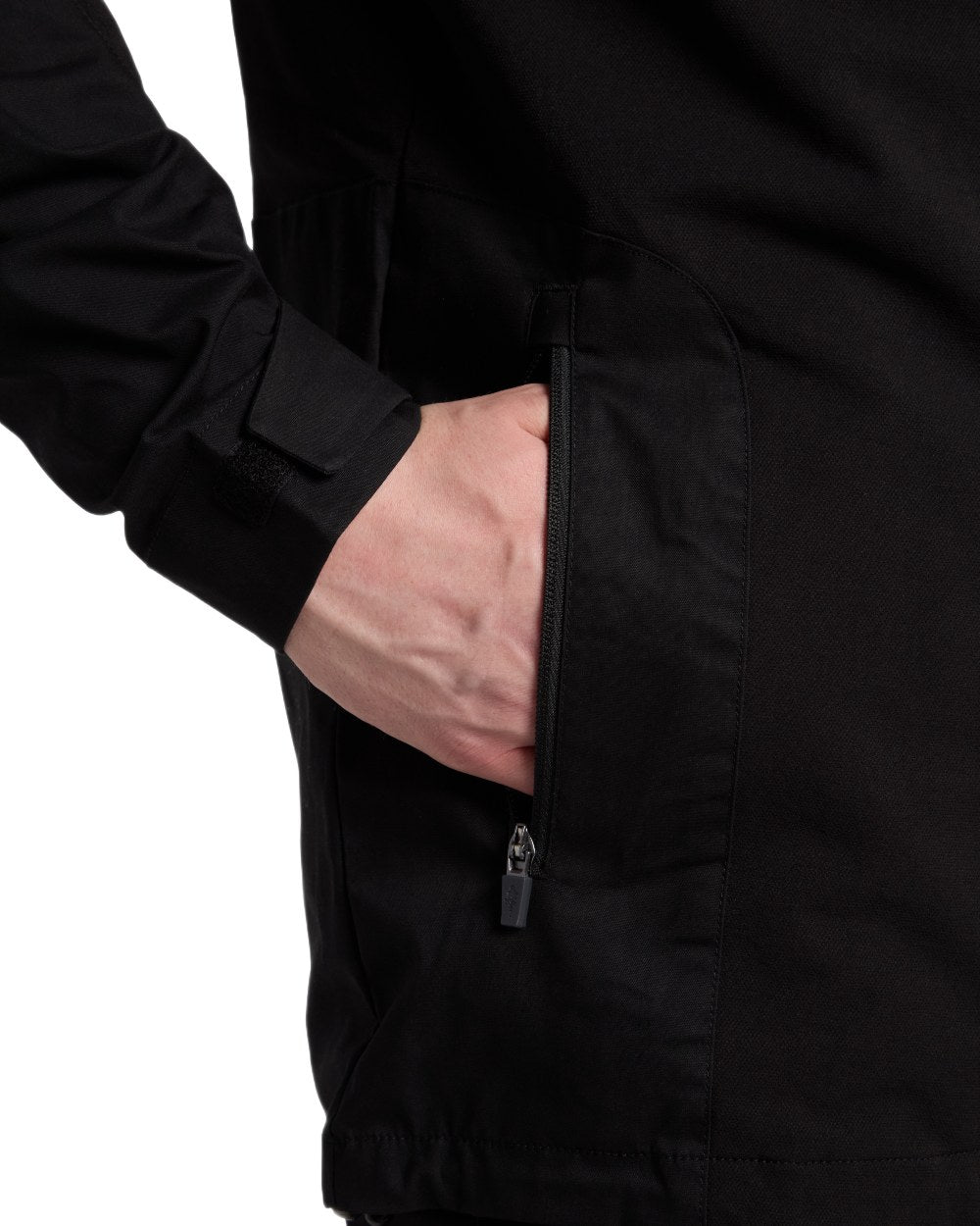 Black coloured Pinewood Mens Finnveden Hybrid Jacket on white background #colour_black