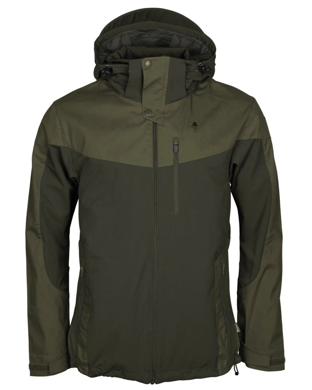 Dark Olive Hunting Olive coloured Pinewood Mens Finnveden Hybrid Jacket on white background #colour_dark-olive-hunting-olive