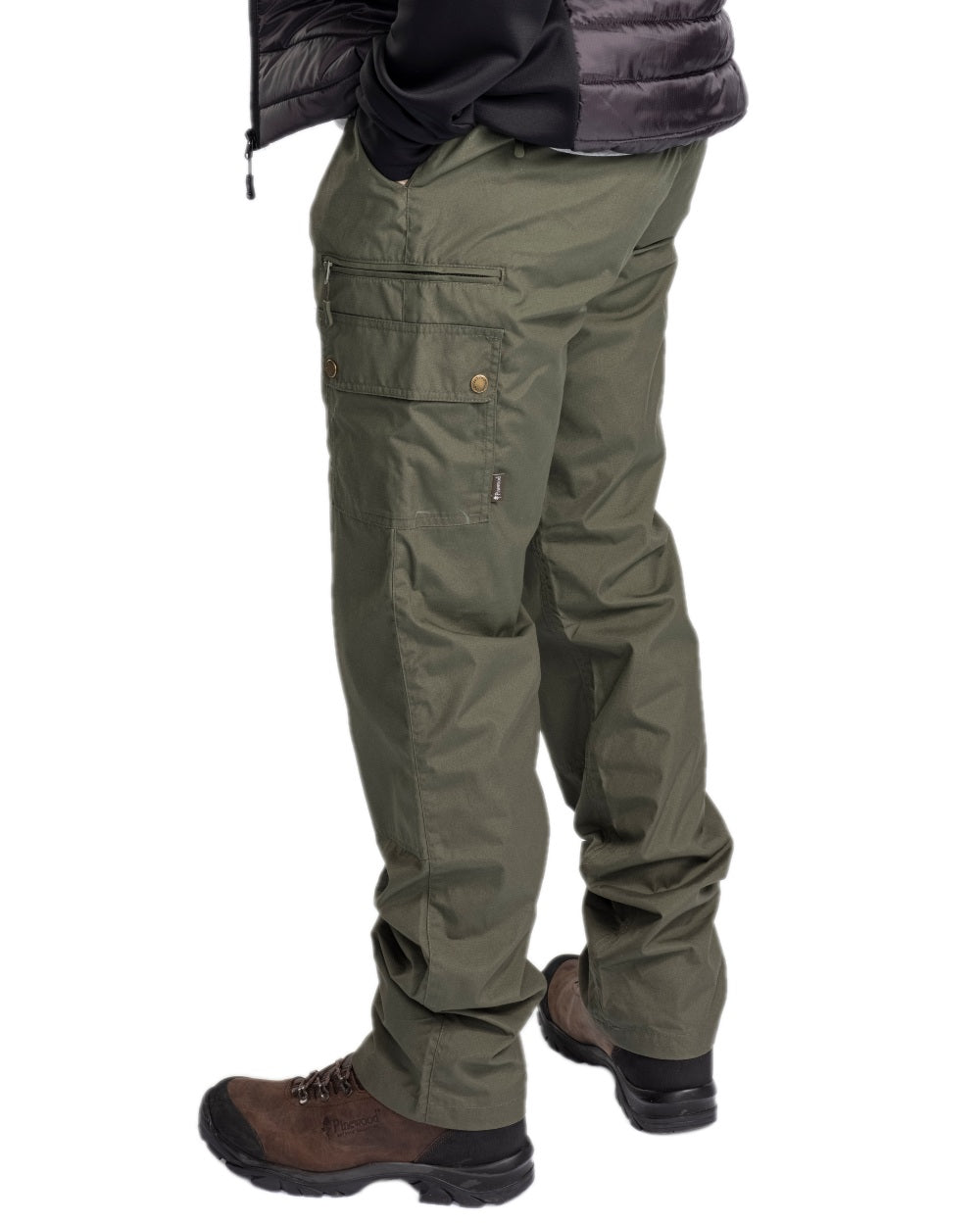Moss Green Coloured Pinewood Mens Finnveden Outdoor Classical Trousers on white background #colour_moss-green
