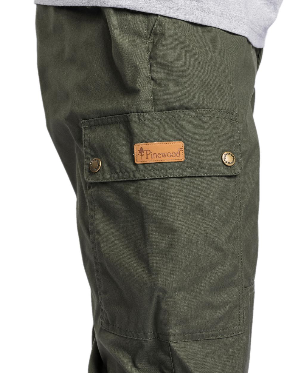 Moss Green Coloured Pinewood Mens Finnveden Outdoor Classical Trousers on white background #colour_moss-green