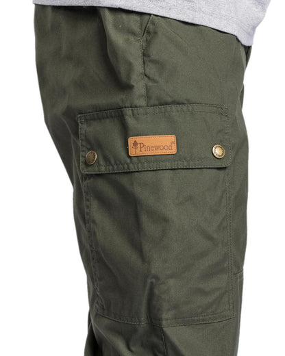Moss Green Coloured Pinewood Mens Finnveden Outdoor Classical Trousers on white background #colour_moss-green