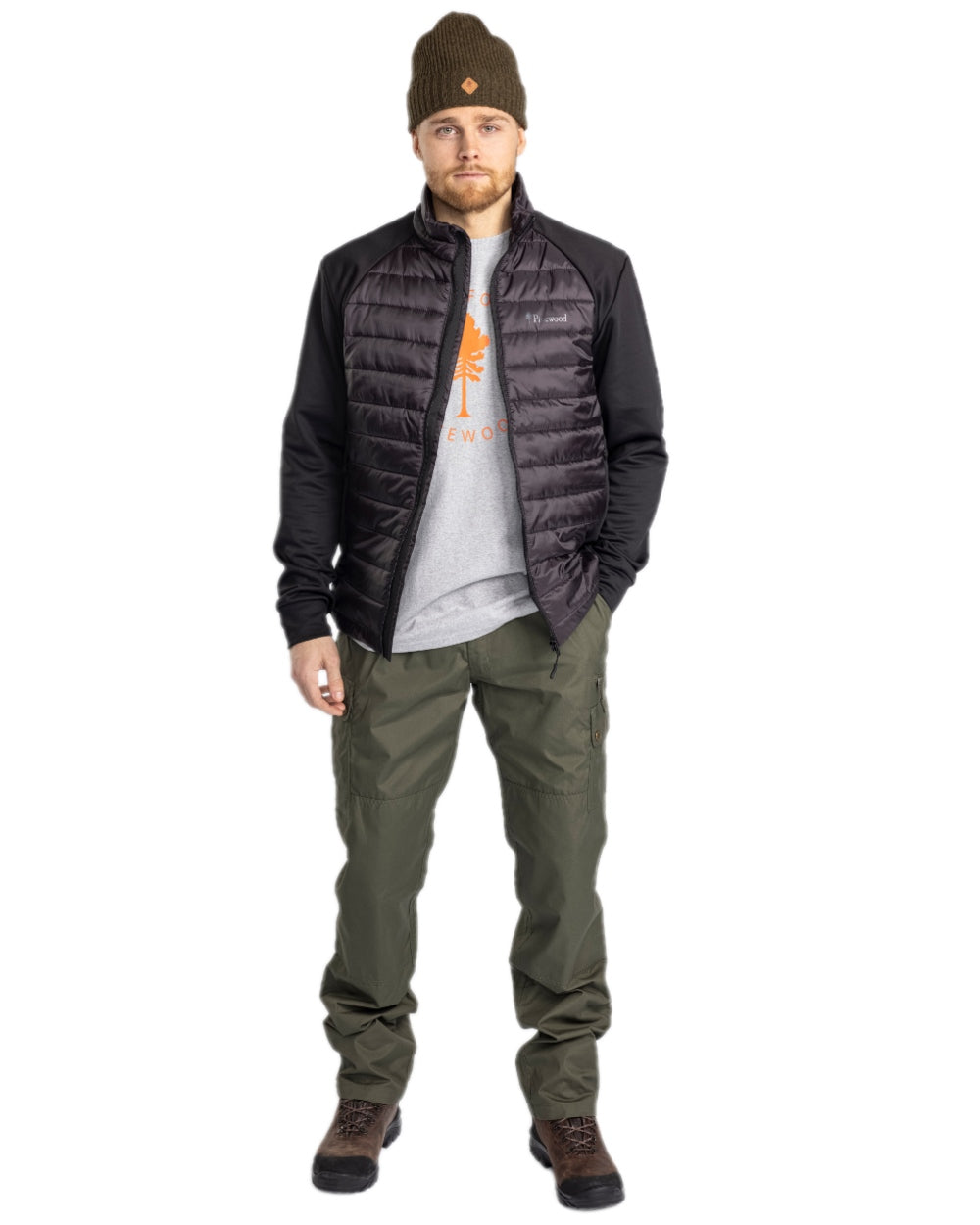 Moss Green Coloured Pinewood Mens Finnveden Outdoor Classical Trousers on white background #colour_moss-green