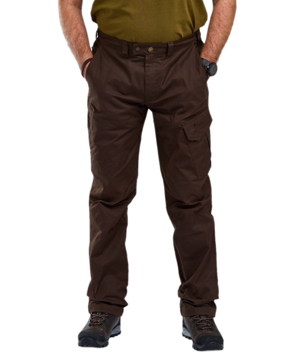Dark Brown Coloured Pinewood Mens Finnveden Outdoor Trousers on white background #colour_dark-brown