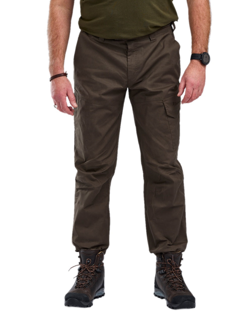 Dark Olive Coloured Pinewood Mens Finnveden Outdoor Trousers on white background #colour_dark-olive