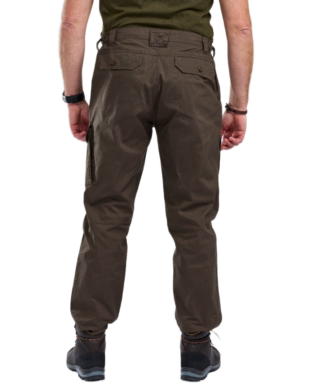 Dark Olive Coloured Pinewood Mens Finnveden Outdoor Trousers on white background #colour_dark-olive