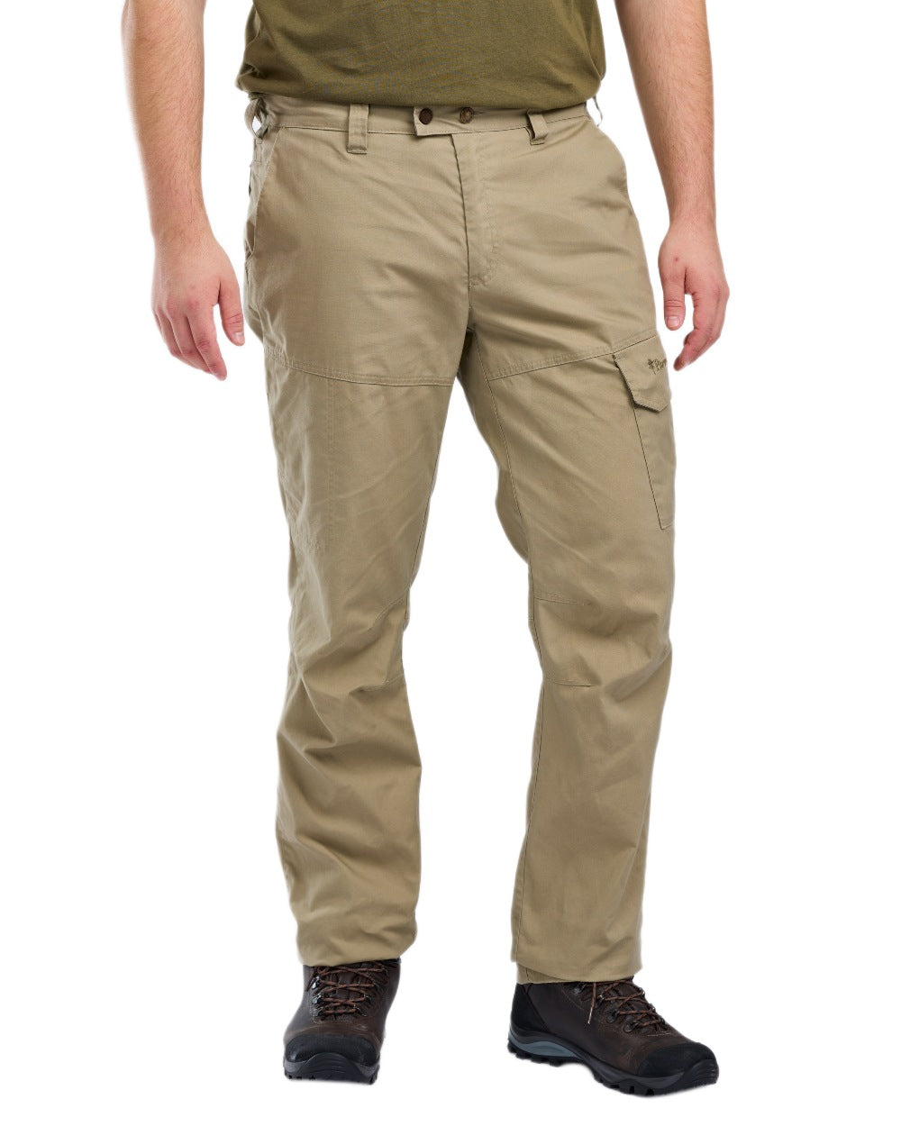 Light Khaki Coloured Pinewood Mens Finnveden Outdoor Trousers on white background #colour_light-khaki