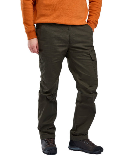 Moss Green Coloured Pinewood Mens Finnveden Outdoor Trousers on white background #colour_moss-green