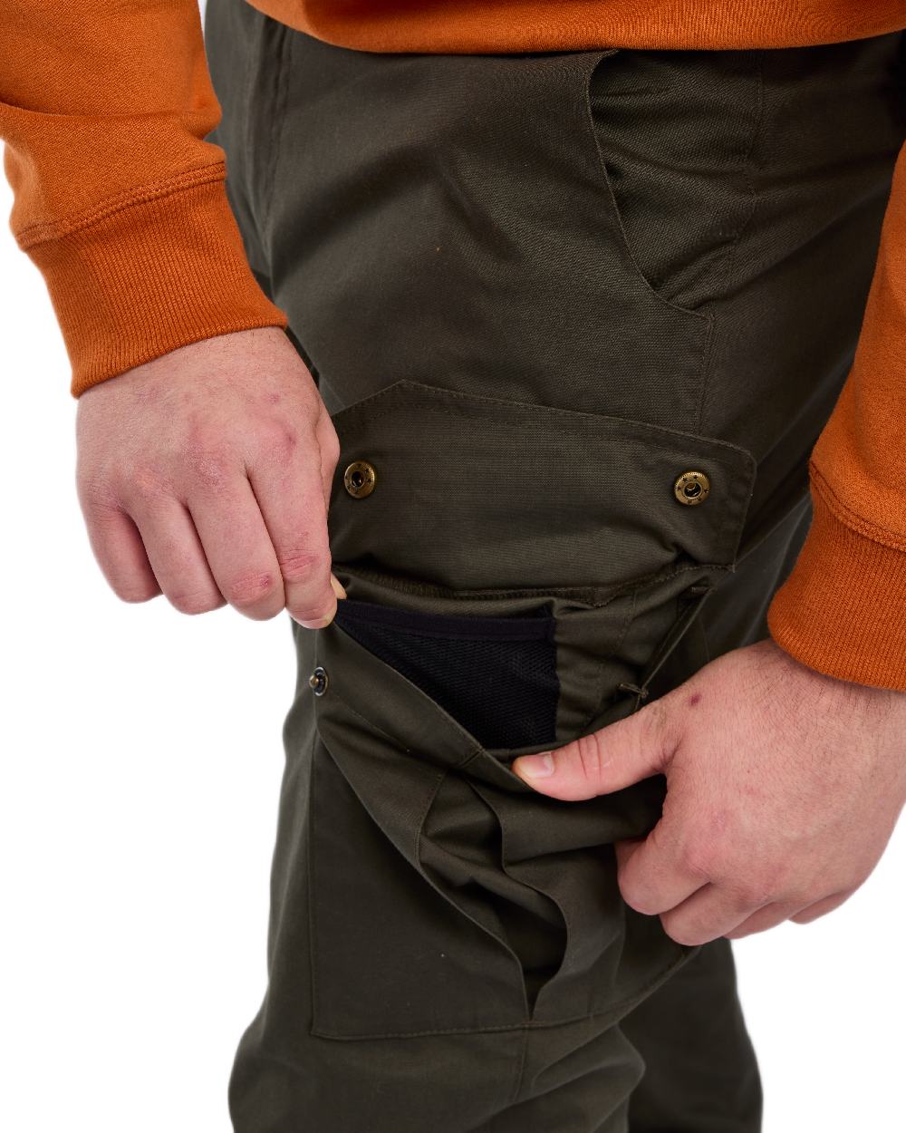 Moss Green Coloured Pinewood Mens Finnveden Outdoor Trousers on white background #colour_moss-green