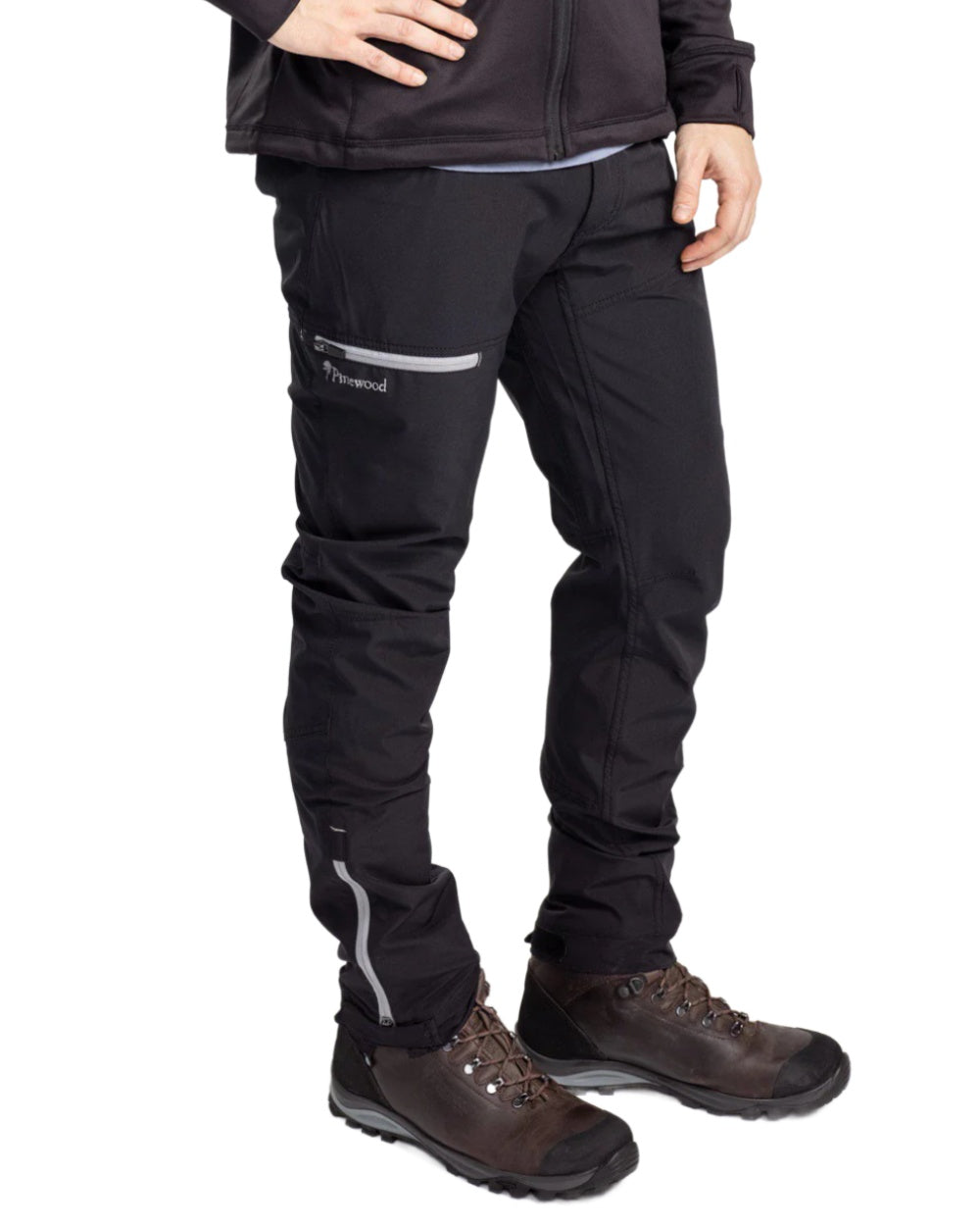 Black coloured Pinewood Mens Finnveden Trail Stretch Trousers on white background #colour_black
