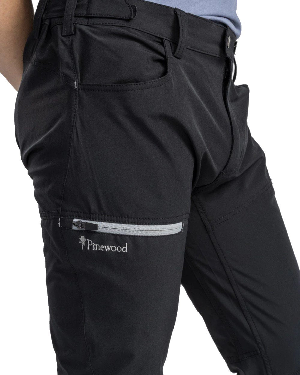 Black coloured Pinewood Mens Finnveden Trail Stretch Trousers on white background #colour_black