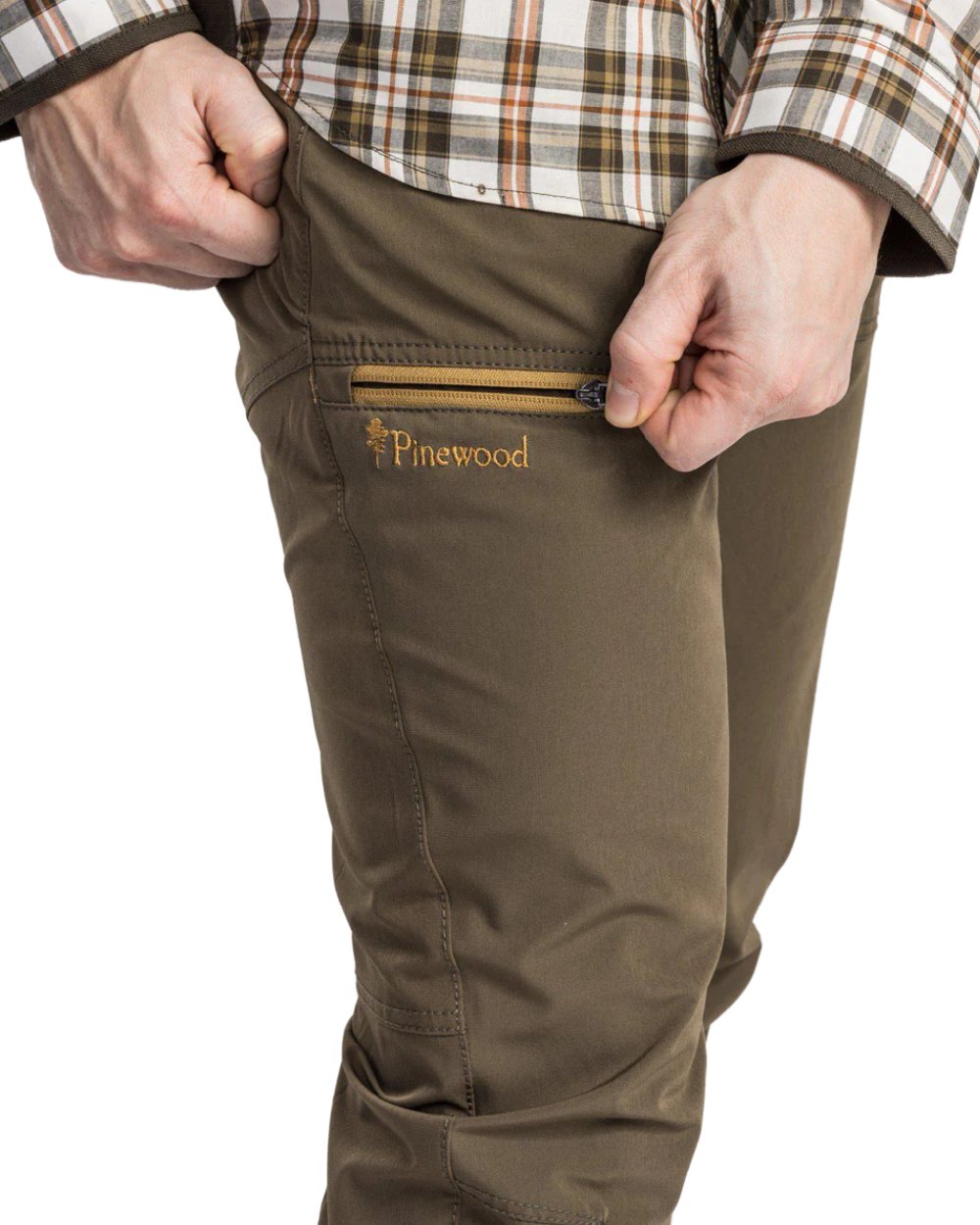 Earth Brown coloured Pinewood Mens Finnveden Trail Stretch Trousers on white background #colour_earth-brown