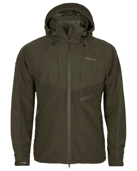 Suede Brown Dark Olive Coloured Pinewood Mens Furudal Caribou Hunt Extreme Jacket on white background #colour_suede-brown-dark-olive