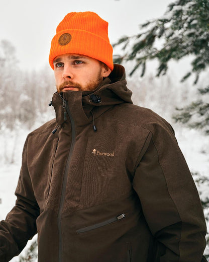 Suede Brown Dark Olive Coloured Pinewood Mens Furudal Caribou Hunt Extreme Jacket on snow background #colour_suede-brown-dark-olive