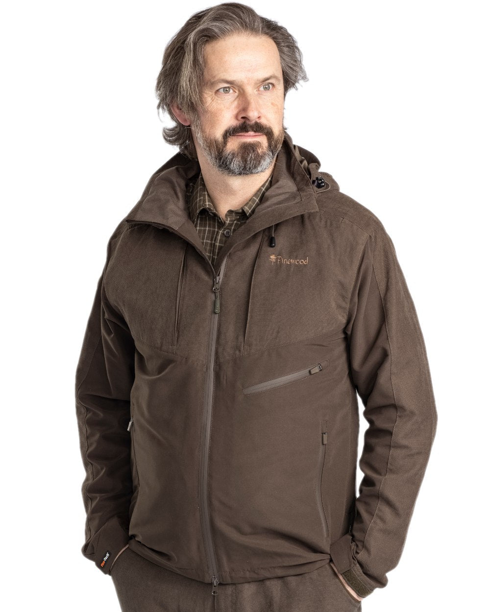 Suede Brown Dark Olive Coloured Pinewood Mens Furudal Caribou Hunt Extreme Jacket on white background #colour_suede-brown-dark-olive