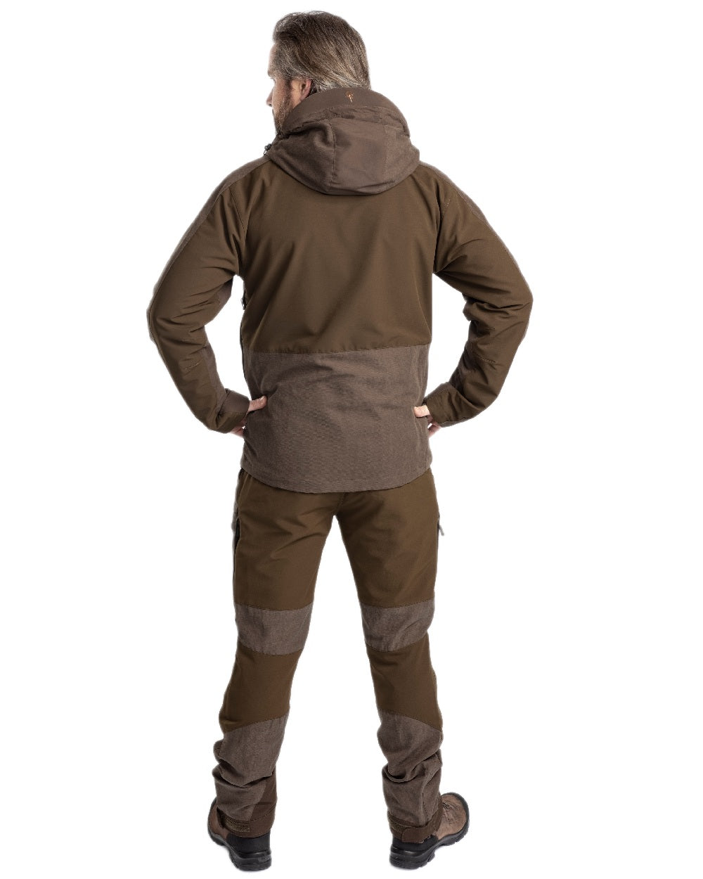 Suede Brown Dark Olive Coloured Pinewood Mens Furudal Caribou Hunt Extreme Jacket on white background #colour_suede-brown-dark-olive