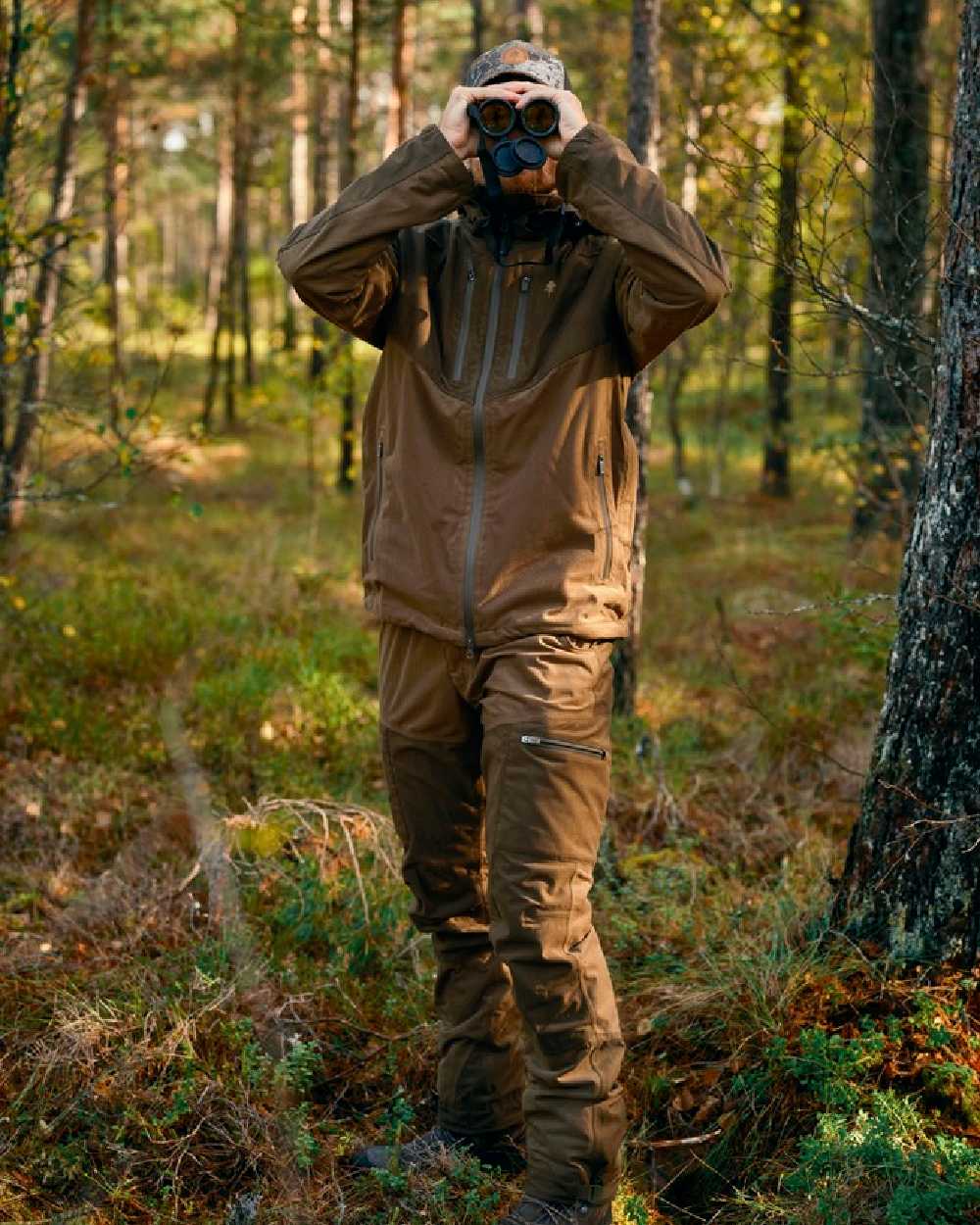 Hunting Brown Suede Brown Coloured Pinewood Mens Furudal Retriever Active Hunting Trousers on outdoor background #colour_hunting-brown-suede-brown
