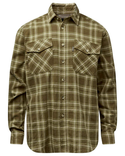 Olive Green coloured Pinewood Mens Harjedalen Shirt on white background #colour_olive-green