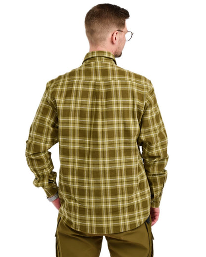 Olive Green coloured Pinewood Mens Harjedalen Shirt on white background #colour_olive-green