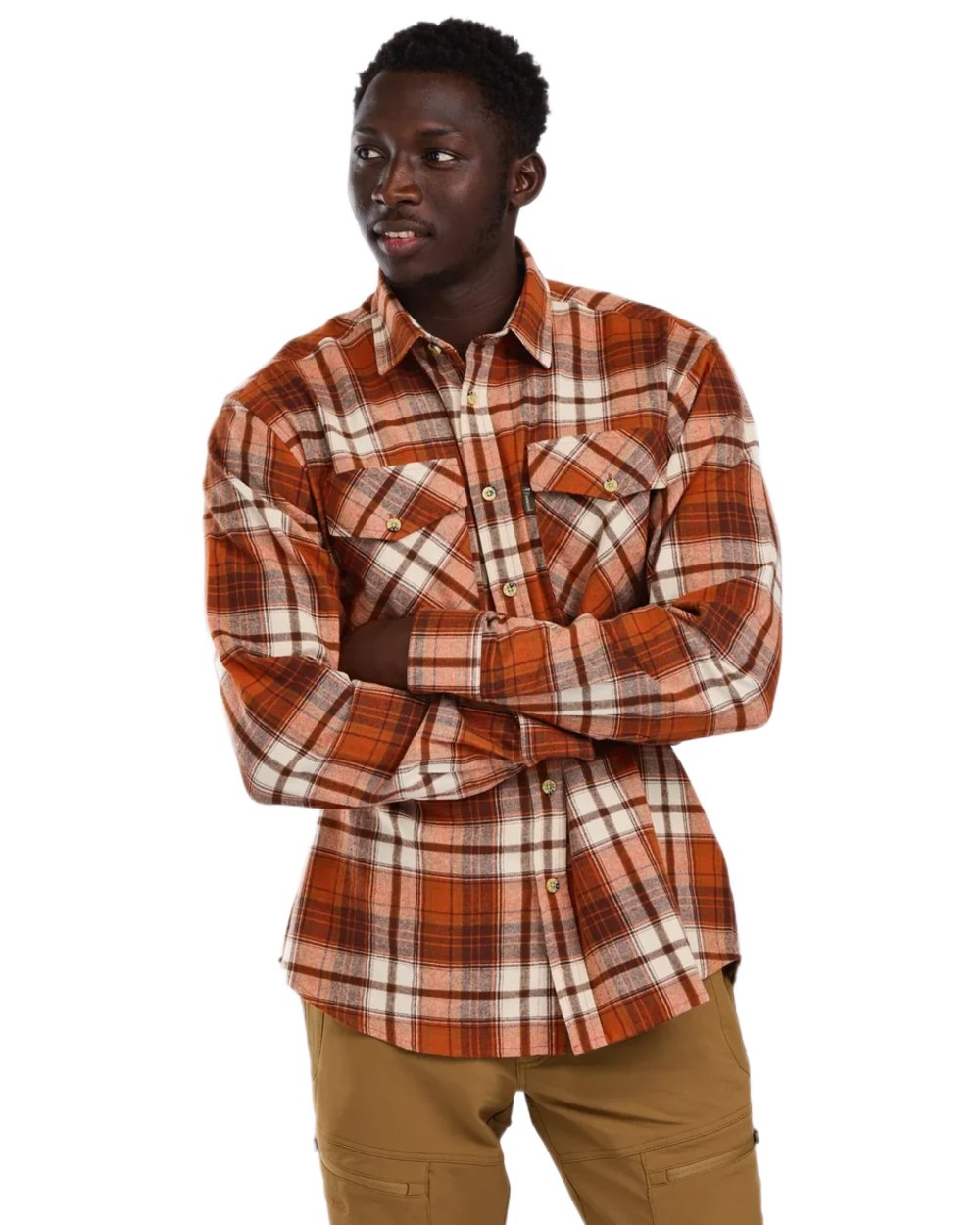 Terracotta Brown coloured Pinewood Mens Harjedalen Shirt on white background #colour_terracotta-brown