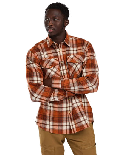 Terracotta Brown coloured Pinewood Mens Harjedalen Shirt on white background #colour_terracotta-brown